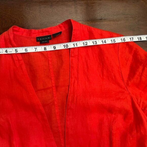 TAHARI Bright red V-neck linen jacket open front size M - Picture 7 of 11